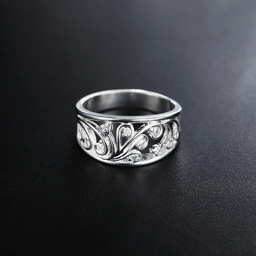 Hot Sale 925 Sterling Silver Rings for Women Crystal Fine Pattern Elegant Fashion Party Gifts Girl Student Charm Wedding Jewelry