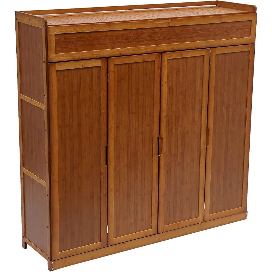 خزانة تخزين الأحذية من الخيزران مع بابين قابلين للطي وتصميم 7 طبقات لمدخل المنزل يتميز بـ 4 أبواب ومقصورة طويلة #6