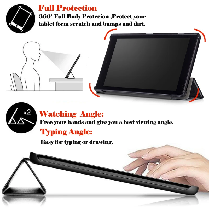 For Amazon Fire HD 7 Case 2017 2019 7th 9th Gen 7'' Tri-Fold PU Leather Stand Cover Sleep/Wake Shockproof Kindle Fire Funda