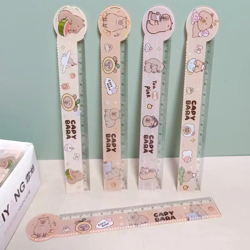 4Pcs/Lot 15cm Capybara Ruler School Office Supplies Wavy Lines Drawing Tools Acrylic Straight Ruler Standard Measuring Tool Gift