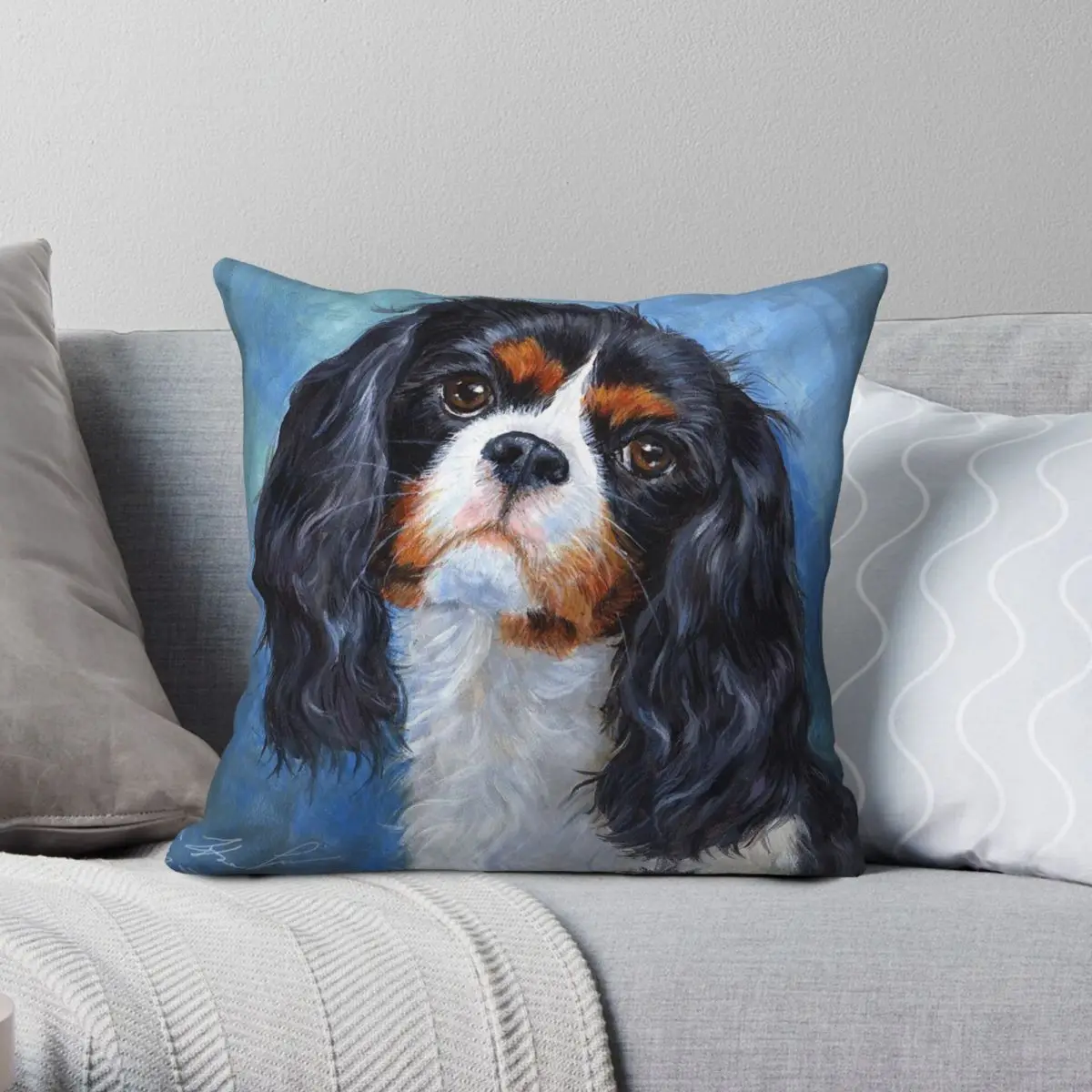 Cavalier King Charles Spaniel Square Pillowcase Polyester Linen Velvet Creative Zip Decor Car Cushion Cover