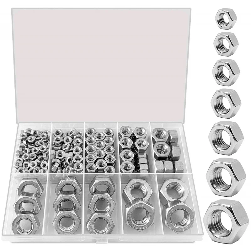 

145PCS Boxed 304 Stainless Steel Hex Nuts/External Hex Locking Screw Caps Set