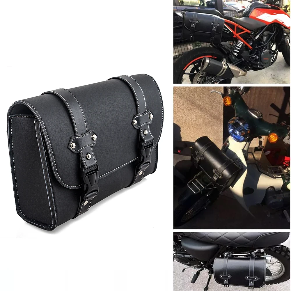 Motorcycle Sissy Bar Bag Side Tail Luggage Tool Saddlebags PU Leather Universal For Electra Glide Classic FLHTC EFI FLHTI