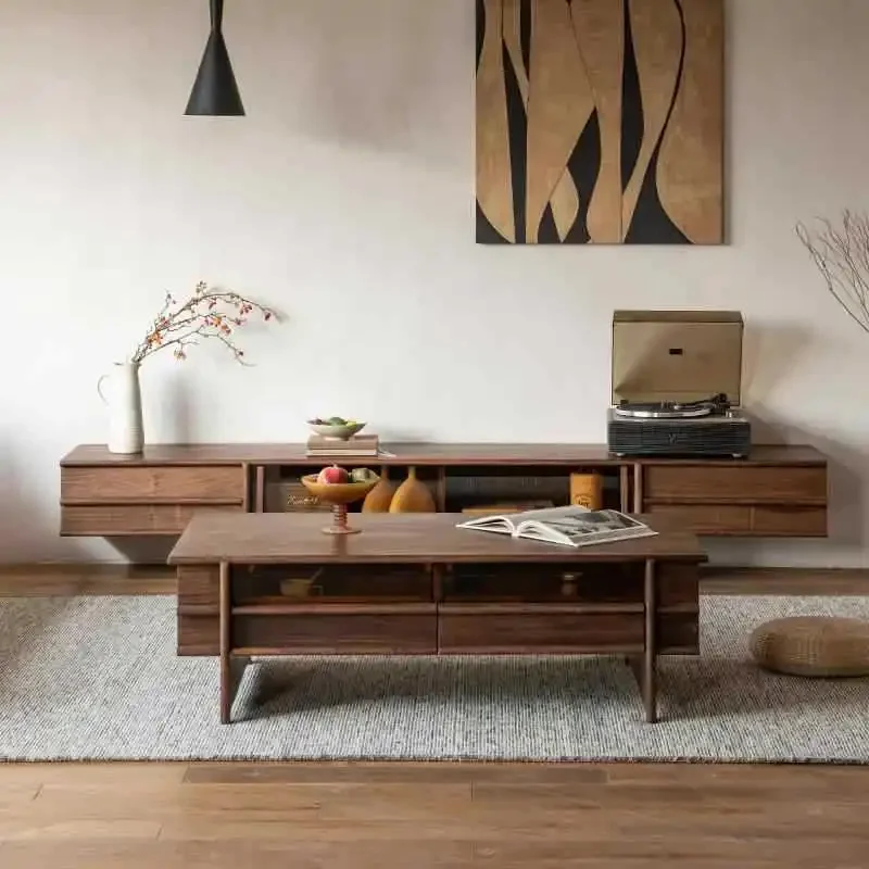 North American black walnut solid wood TV cabinet medieval glass audio-visual cabinet skeleton line storage locker