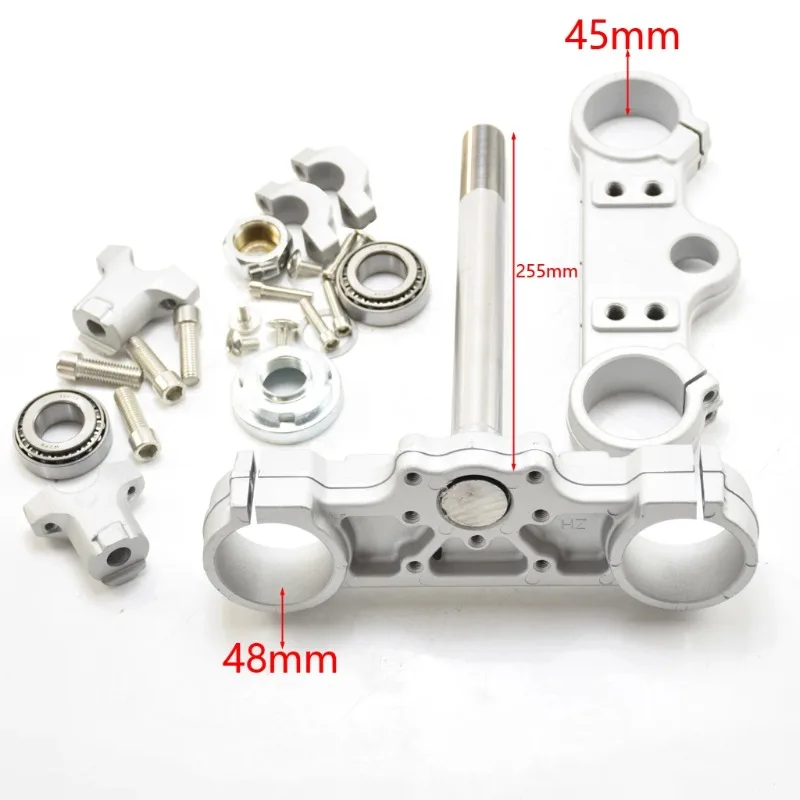 Motorcycle Handlebar Tree Triple Steering Clamp Bar Riser 45mm & 48mm 255L + Bearing for 22mm Handlebar Dirt Pit Bike Spare Part
