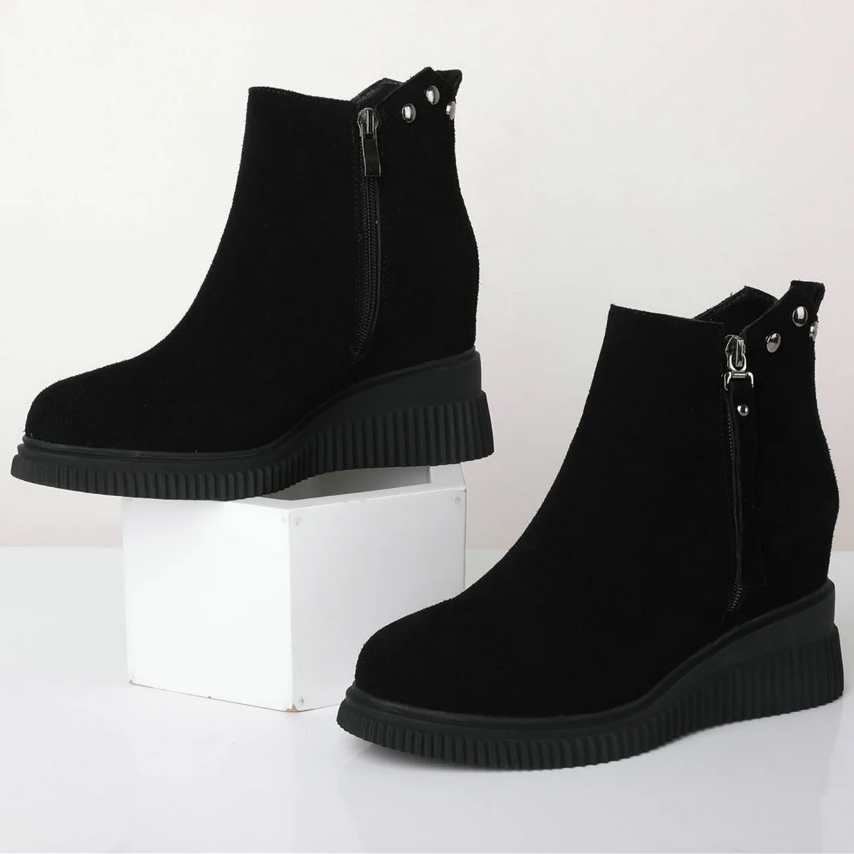 Winter Platform Pumps Shoes Women Cow Suede Leather Wedges High Heel Snow Boots Height Increasing Fashion Sneakers Casual Shoes