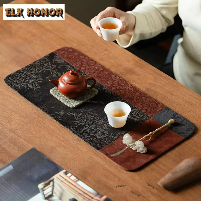 ZAEYORIA Vintage Colorant Match Rectangular Tea Table Mats Retro Drink Coaster Dinner Table Cloth Mat Tea Ceremony Decoration
