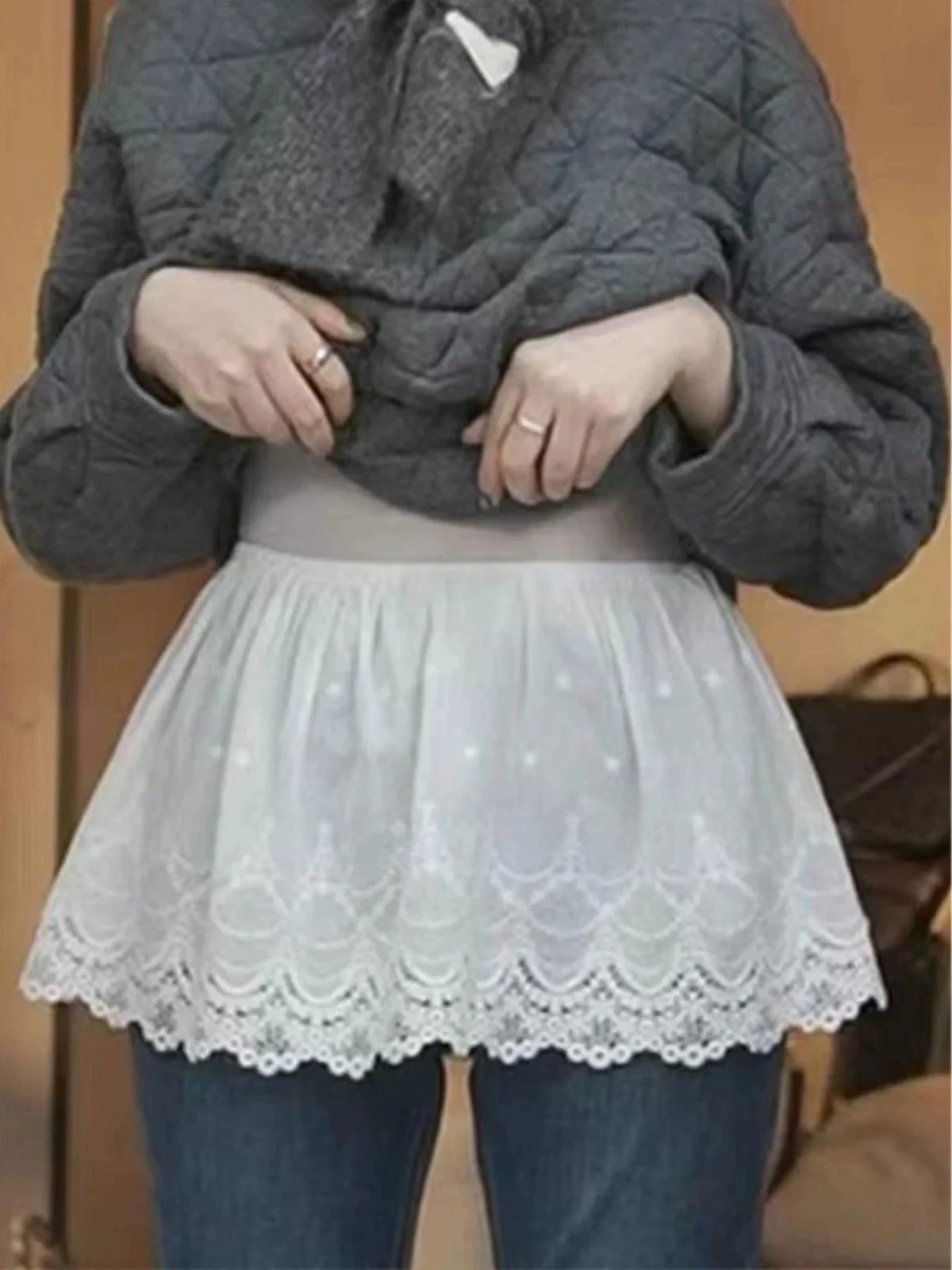 Ladies High Waist A-Line Skirt Korean Style Commute Lace Shark Bottom Half Skirt Inner Wear Cotton Blend Polyester Fiber