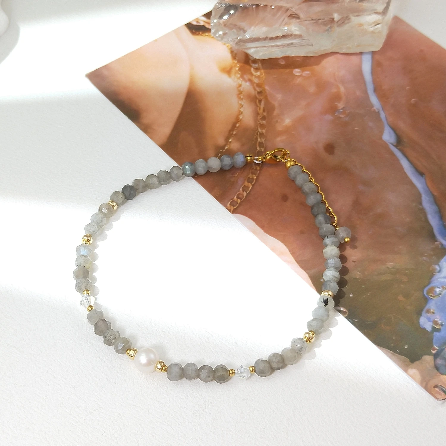 

Lii Ji Labradorite 4mm Beaded Anklet 22.5+3cm Stainless Steel Handmade Bohe Fashion Jewelry For Female