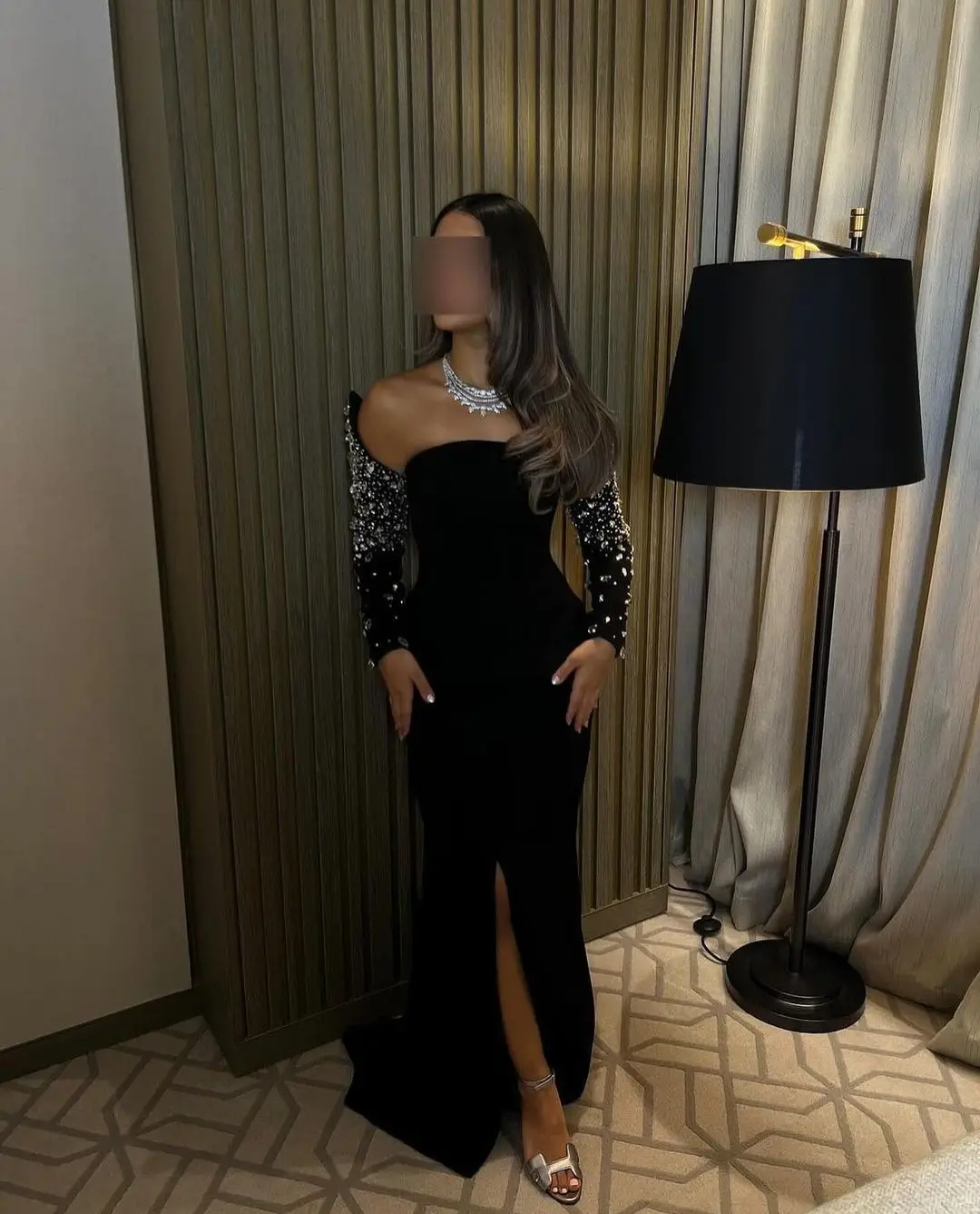 Customized Mermaid Long Sleeves Evening Dresses Strapless Beadings Floor Length Side Split Prom Dresses Party Dresses image 5