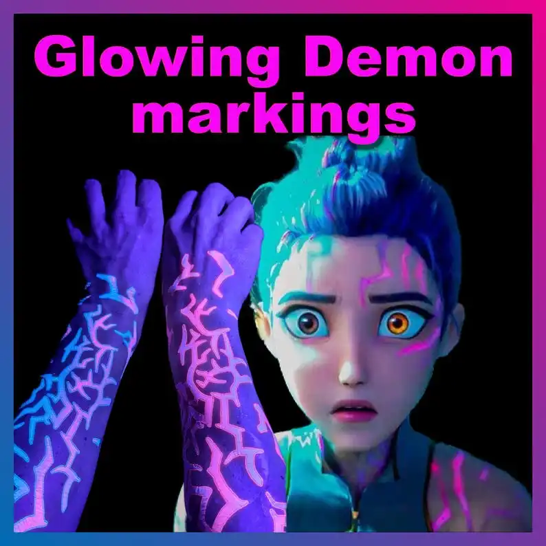 الوشم المؤقت للأشعة فوق البنفسجية Kpop Demon Hunters - Rumi & Jinu الفلورسنت للوجه والجسم، ملصقات تنكرية للحفلات Blacklight
