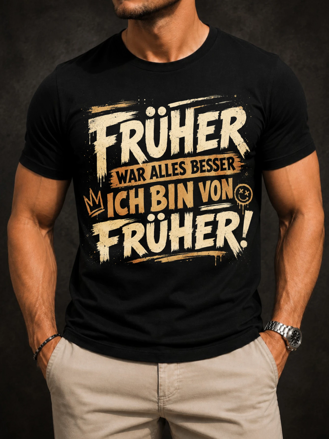 Fruher War Alles Besser Graphic with grunge cream lettering crown doodle and Ich Bin Von Fruher  Unisex All T-Shirt