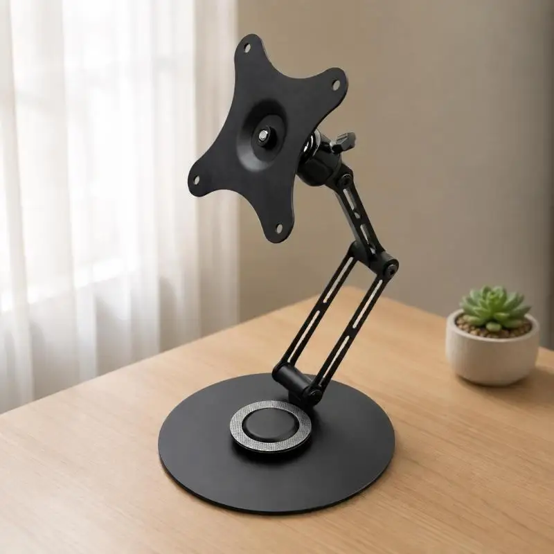 31BA Rotating Monitor Stand with Metal Construction, Jointed Support Arm, and Screw-Mounted Plate for Flexible Desktop Screen