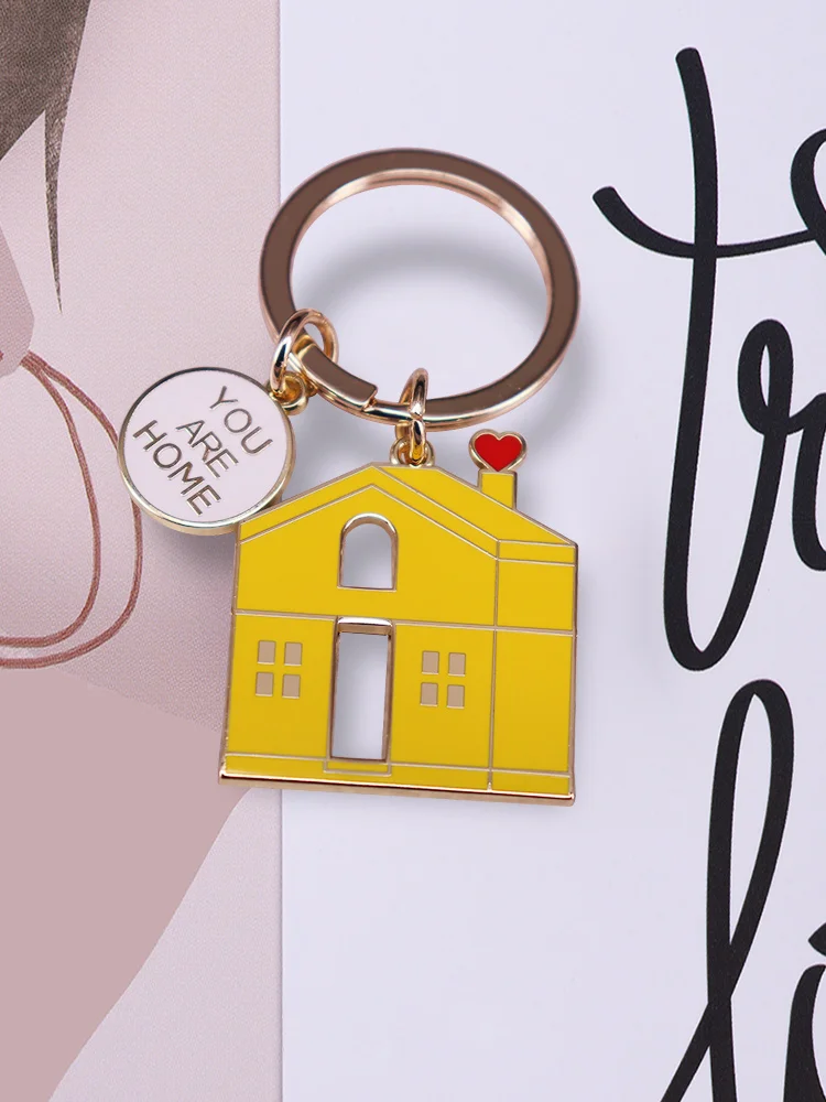 Home yellow house enamel keychain music Jewelry accessories view 5
