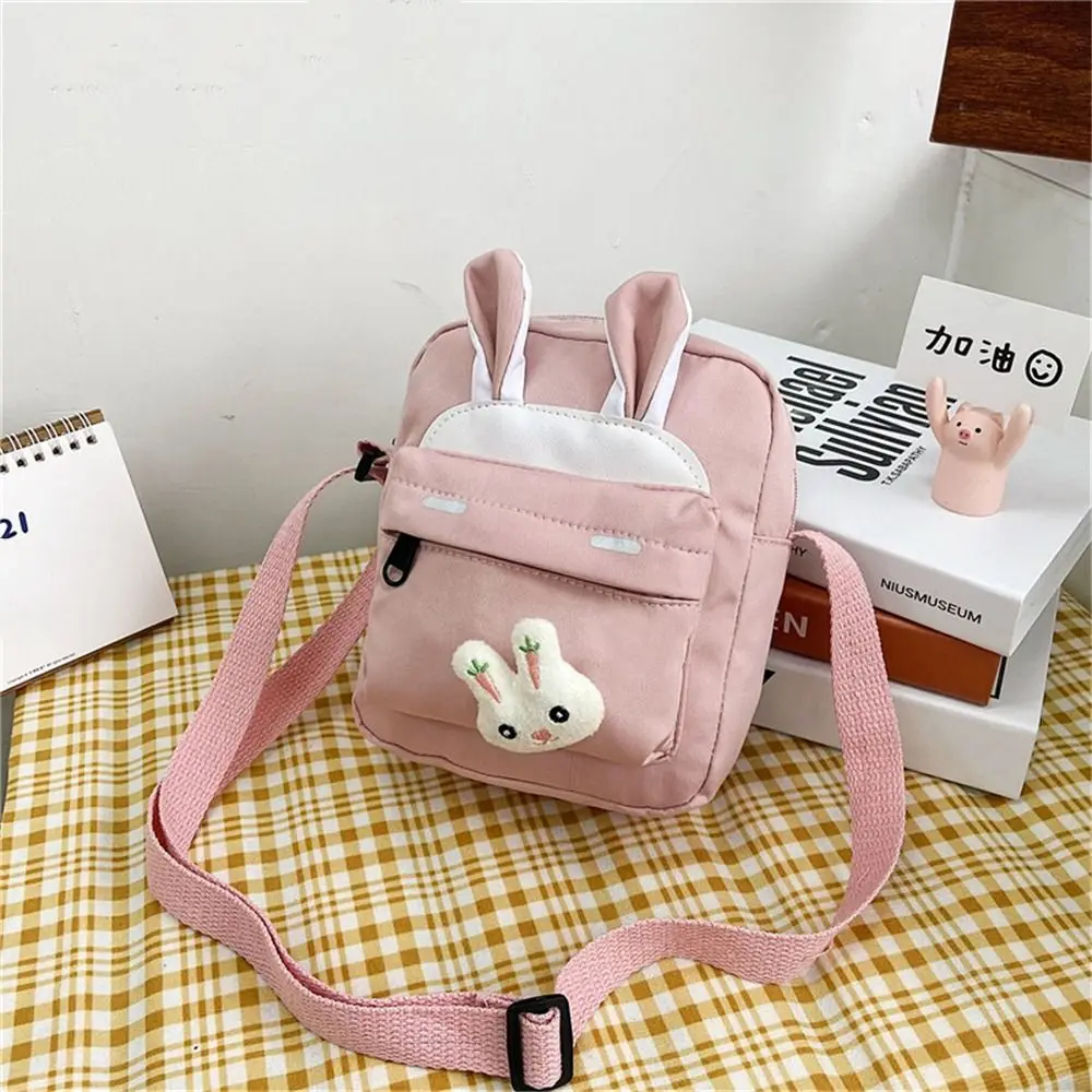 Cute Cartoon Rabbit Messenger Bag for Women Fashion Girl Kawaii Crossbody Shoulder Bag Nylon Cloth Waterproof Mobile Phone Bag