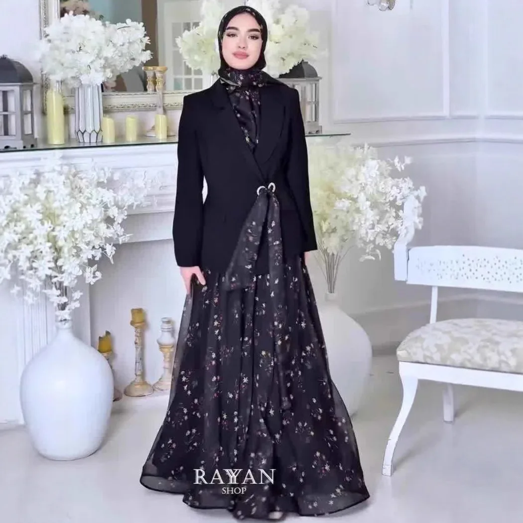 Eid 2 Piece Sets Dress Set Full Sleeve Lapel Tops Long Dress Print Hijabs A Line Y2k Streetwear Elegant Work Evening Arab 2026