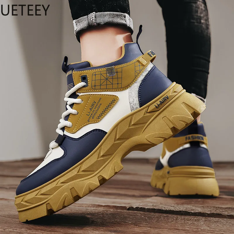 UETEEY-Botas de nieve con plataforma y cordones para exteriores, botas de invierno resistentes al desgaste, resistentes al agua