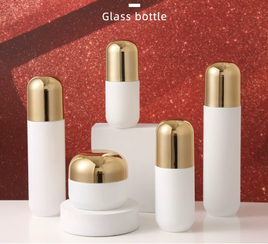 30ml-120ml bottiglia di vetro bianco essenza di umidità siero/lozione/emulsione/fondotinta/toner acqua di toilette cura della pelle imballaggio cosmetico