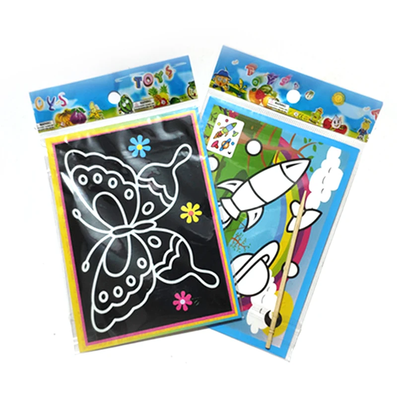 Jouets de peinture à gratter pour enfants, motif de dessin animé mignon fait à la main, jouets de dessin de couleurs brillantes, cadeau d'anniversaire pour enfants, bricolage d'art, TMZ, 10 pièces