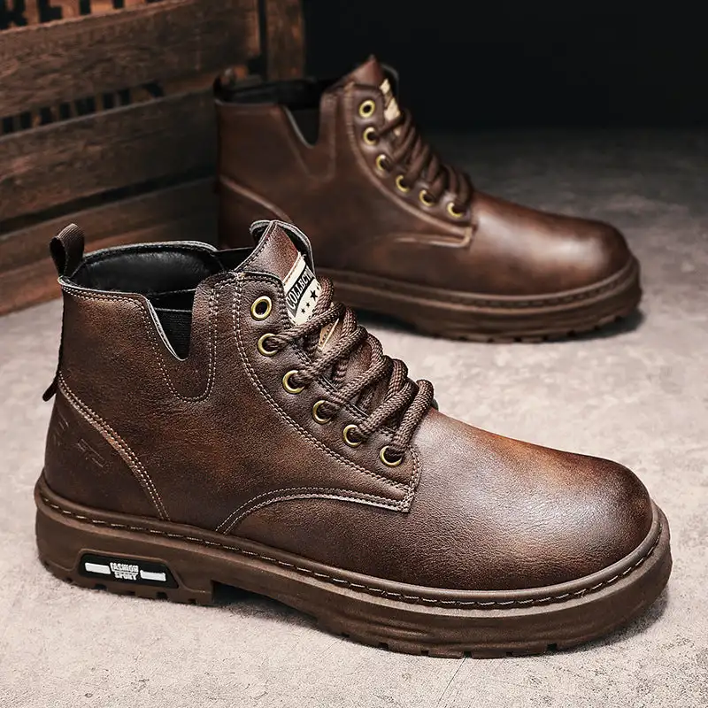 

Men's Boots Vintage PU Leather Lace Up Boots for Men Casual Boots Motorcycle Combat Ankle Work Boots Dress Shoes