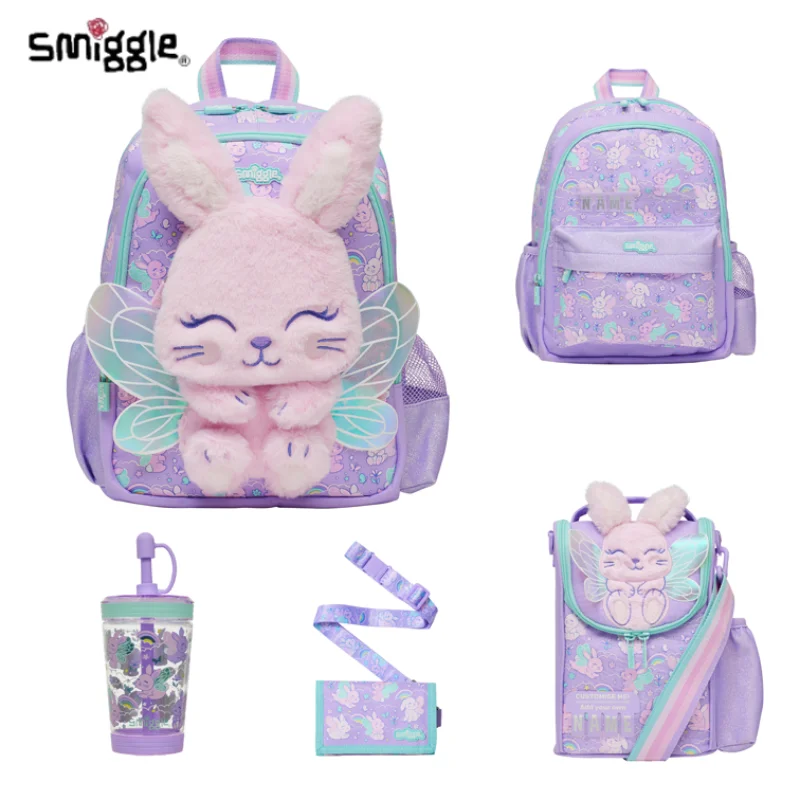 Genuine Australian Smiggle School Bag Purple Angel Rabbit Medium Children\'s Backpack Water Cup Retractable Pen Bag Student Gift