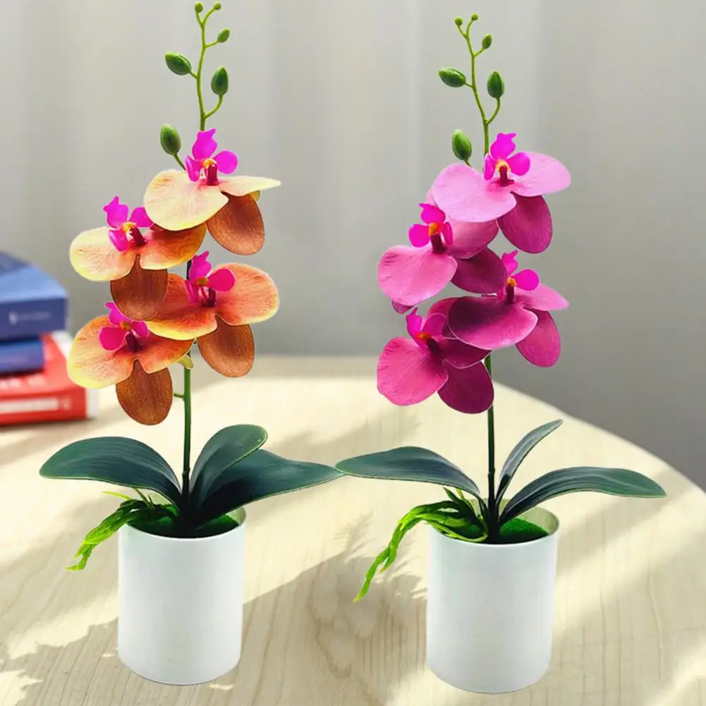 Fake Bonsai Fancy Simulation Reusabl Fresh-keeping Realistic Faux Flower UV-resistant PVC Butterfly Orchid Artificial Flower