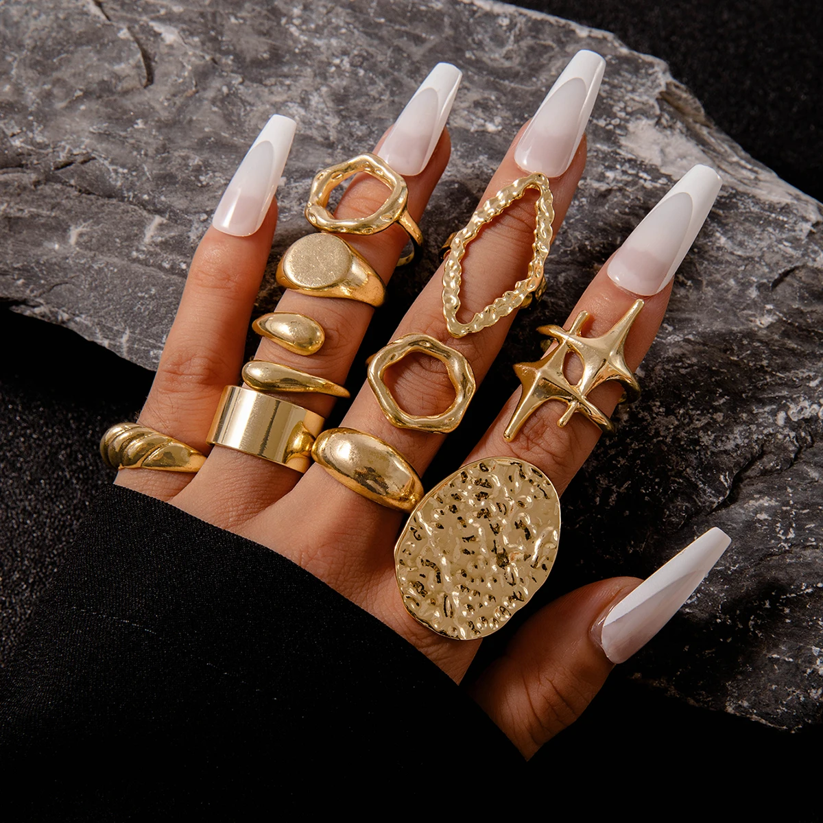 Docona Fashion Elegant Stacking Gold Colour Rings Geometric Design Ring Set Accessories Daily Festival Party Gifts 27910