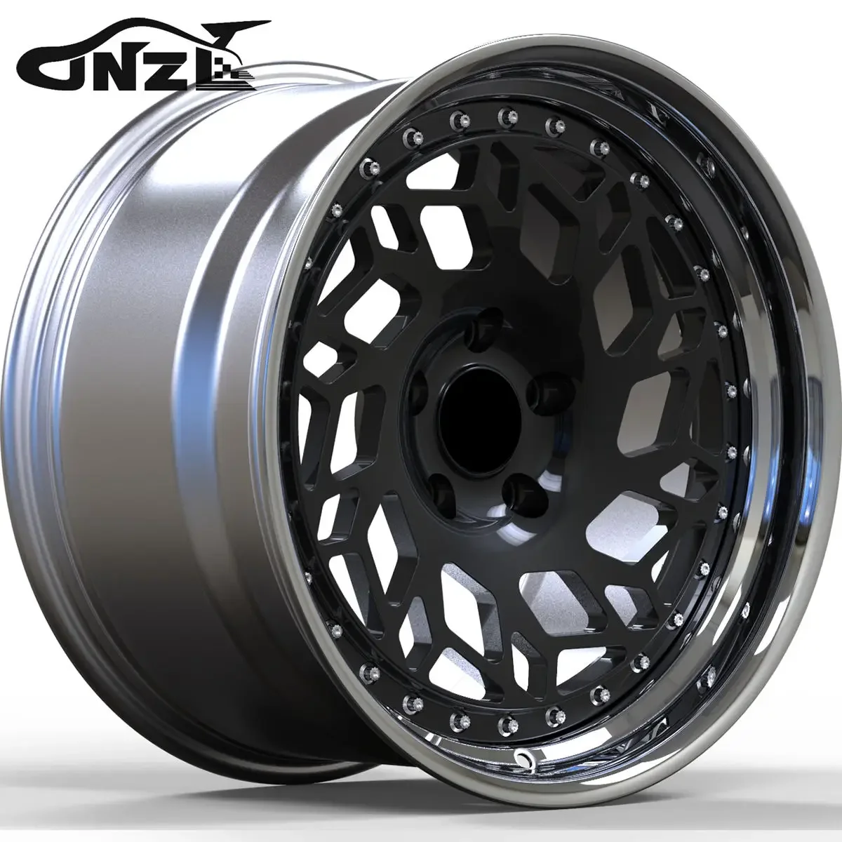 Zhenlun 2-Pieces Forged Wheels Polishing Lip With Black Spokes Jdm For Sports Car 5*112 5*114.3 5*120