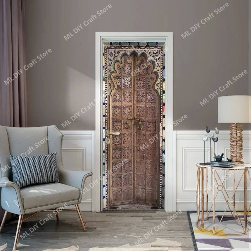 

European Classic Exotic Style Self-Adhesive PVC Waterproof Door Sticker for Bedroom Наклейка На Дверь