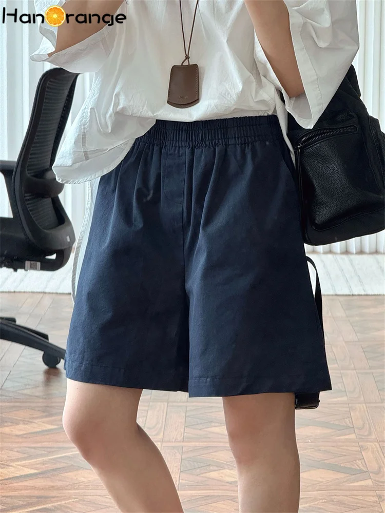 

HanOrange 2025 Summer Simple Relaxed A-line Shorts Women Comfortable Pure Cotton Shorts White/Dark Gray/Gray/Navy Blue/Haze Blue