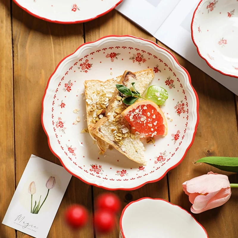 Ceramic Tableware Set Elegant Small Safflower Kitchen Dishes Vegetable Plate Rice Bowl Home Creative Plates for Food Dinner Set image 5