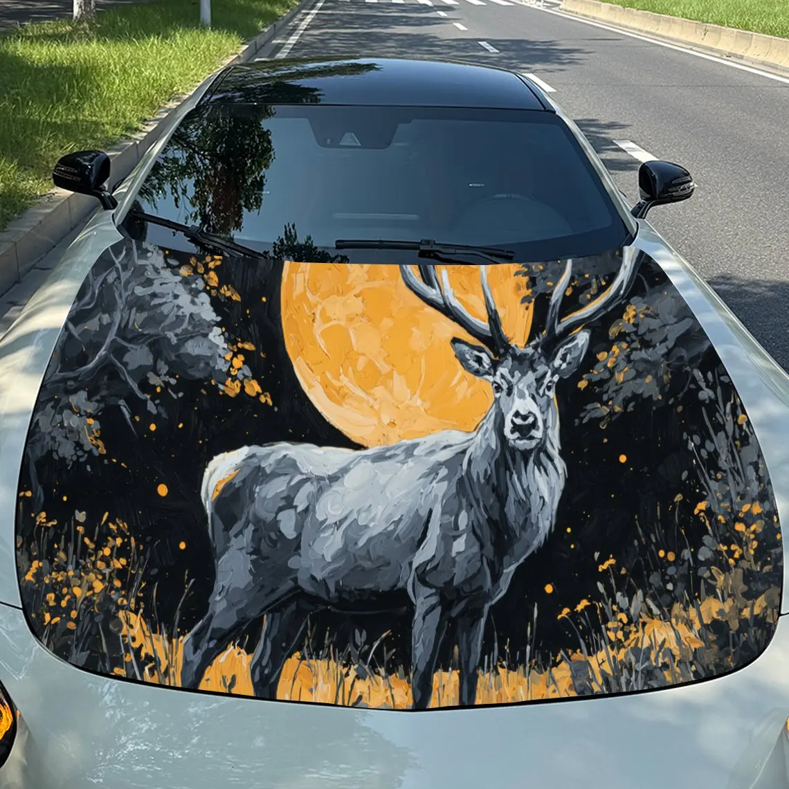 

Majestic - Style Moonlit Deer Car Vinyl Wrap, PVC Waterproof Car Hood Sticker, Self-Adhesive Scratch-Resistant Stickers for Engi