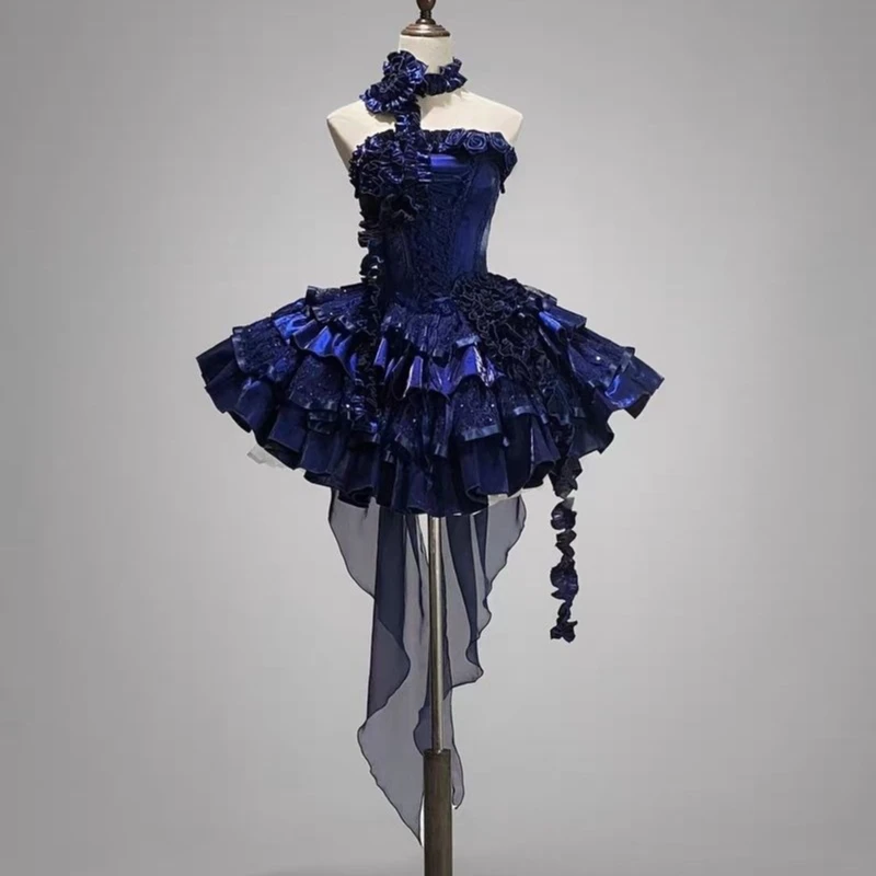 فستان على الطراز الفيكتوري لوليتا الحلو للنساء على الطراز القوطي Y2k الكشكشة زهرة الورد فساتين الأميرة النحيفة على الموضة اليابانية فستان قصير للحفلات