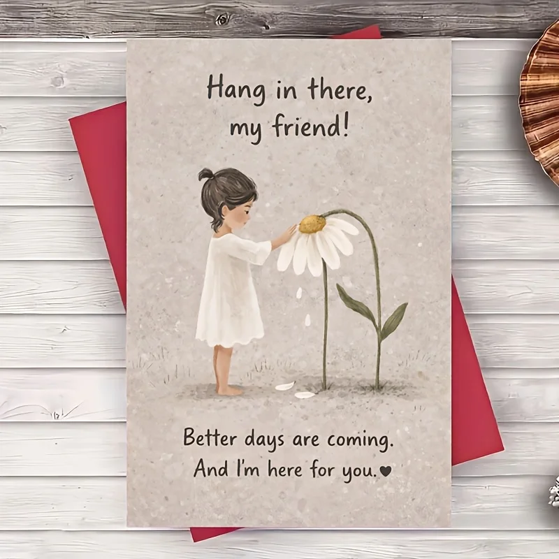 One Envelope, One Greeting Card - Encouraging Exquisite Greeting Card, Daisy Art, Hang in There, Message for Friends, Partners