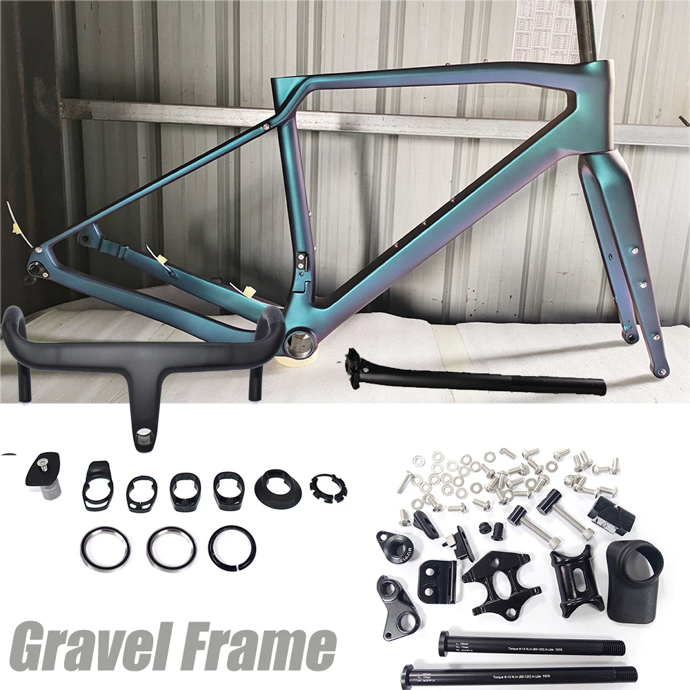 Chameleon Color Carbon Road Bike Frame, Fully Hidden Cable, Gravel Bike Frame, Disc Brake, 700 * 47C, Cyclocross Frameset