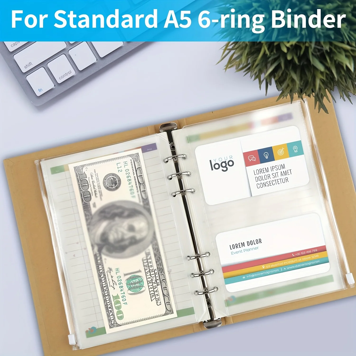 15/25 قطعة جيوب بسحاب A5، مجلدات شفافة مع 6 فتحات، مناسبة لأجهزة الكمبيوتر المحمولة ذات 6 حلقات، منظم ملفات PVC مقاوم للماء