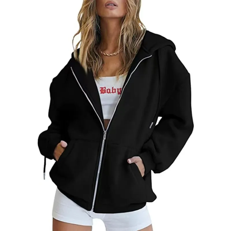 

Men's/Women's Zipper Cardigan Hoodie Solid Color Sportswear Autumn Winter Fleece Loose Outerwear