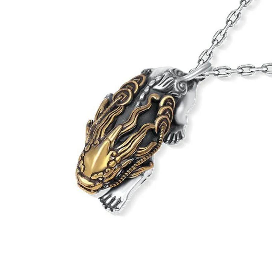 Retro two tone high-end Pixiu pendant light luxury new charm and handsome necklace exquisite dragon bone chain banquet jewelry