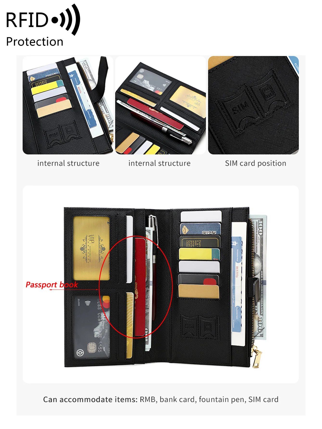 Fashionable PU leather airplane pattern RFID travel passport cover for women and men multi-functional ID card credit card wallet