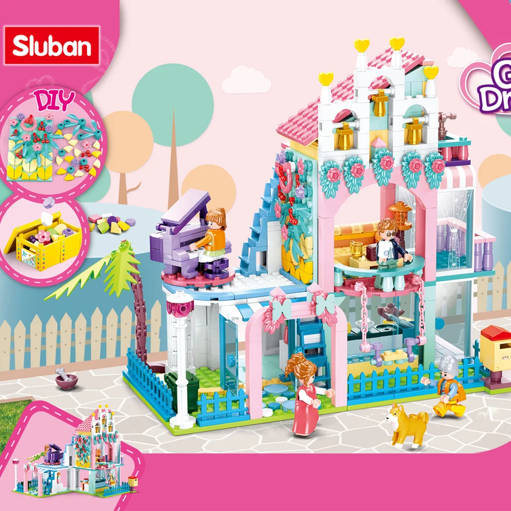 Sluban Building Block Toys Girls Dream B0973 Flower Villa 601PCS Bricks Compatbile With Leading Brands Construction Kits