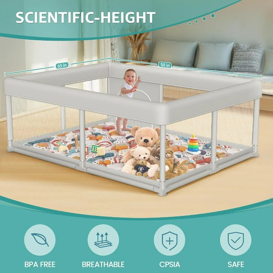 Box per bambini da 65 x 50 pollici con tappetino da gioco per neonati e bambini piccoli Robusto cortile da gioco di sicurezza per interni ed esterni con cancelli con cerniera