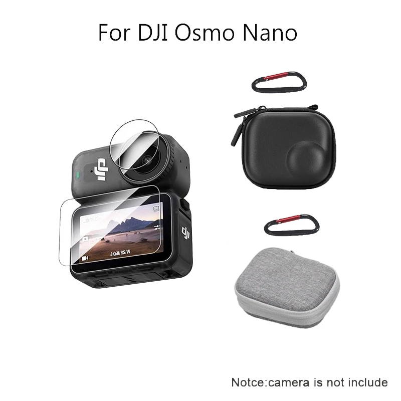 Kleine Aufbewahrungstasche für DJI OSMO Nano, Displayschutzfolie aus gehärtetem Glas, Tragetasche, Reisetasche für DJI OSMO Nano-Zubehör
