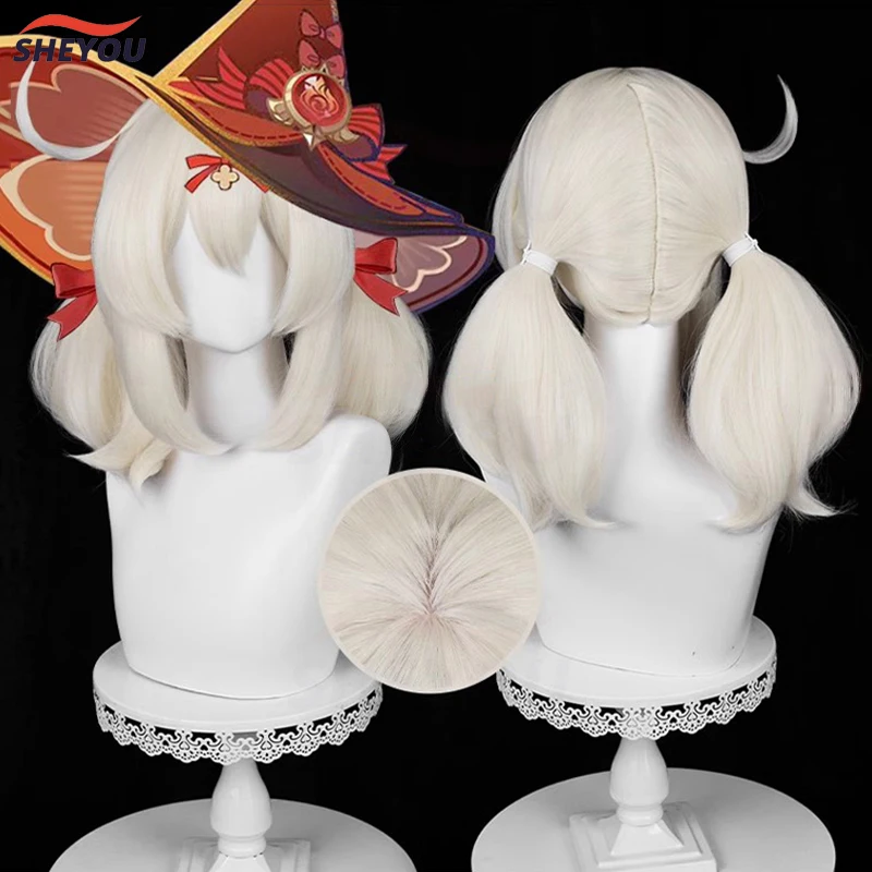 

New! Klee Cosplay Wig Game Impact New Skin 42cm Milk White Heat Resistant Synthetic Hair Anime Cosplay Wigs + Wig Cap