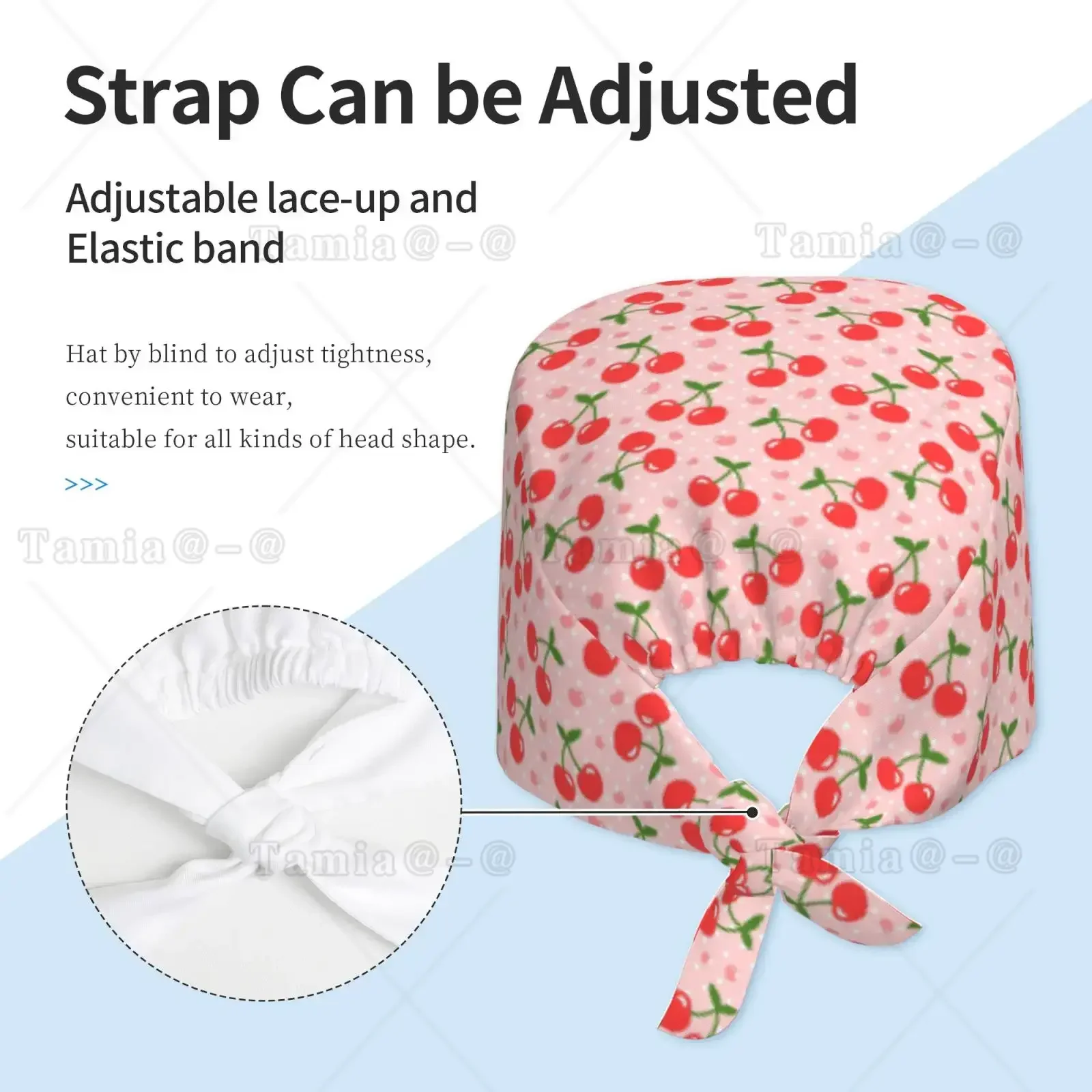 Red Cherry Working Cap Scrub Cap with Sweatband Adjustable Unisex Women Tie Back Hat Nurse Caps