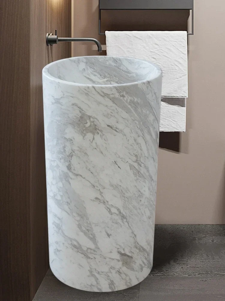 Natural marble integrated column basin bathroom balcony floor-standing wash basin villa courtyard stone wash basin GN124TB