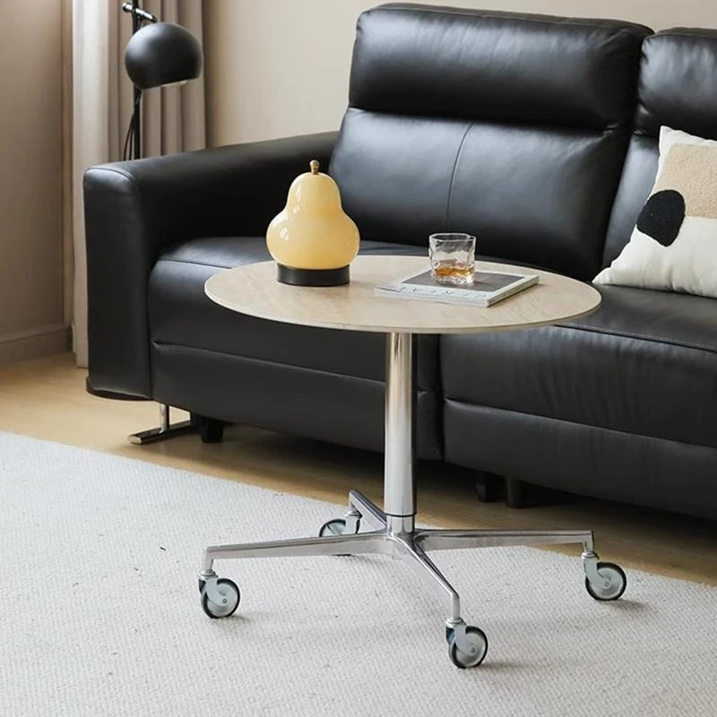

Light luxury small coffee table mobile cream wind lifting round tea table small apartment sofa side table stainless steel home d