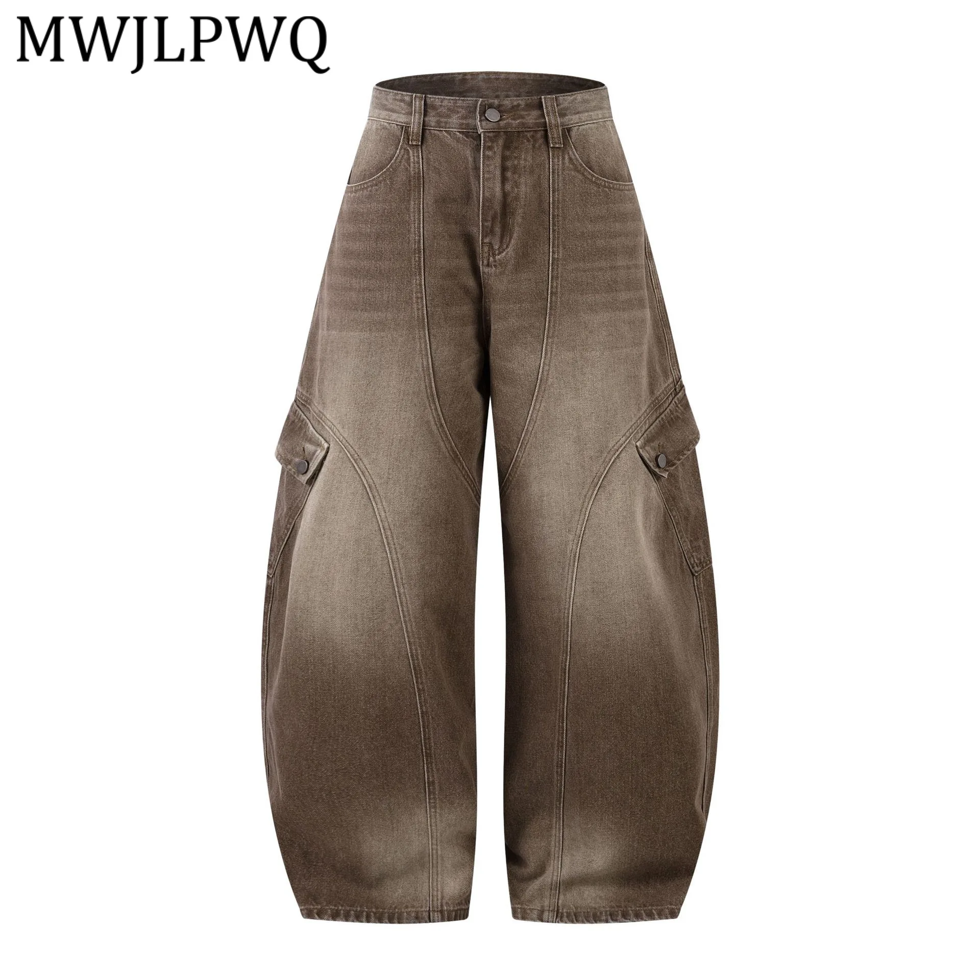 

MWJLPWQ Men's American Retro Washed Workwear Street Machete Jeans Loose Structrue Spring Autumn Wide-Leg Pants 2026 New 14180