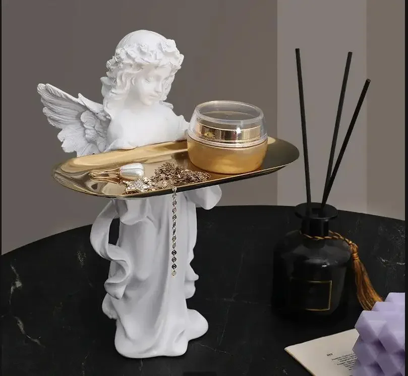 

Praying Angel Goddess Ornament Tray Sculpture Art European Home Living Room Study Office Decorations Resin Crafts New Year Gift
