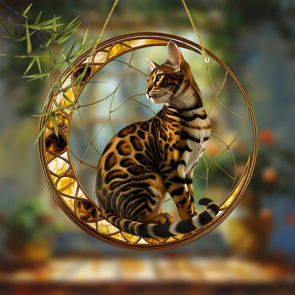 Cat Memorial Suncatcher Acrylic Cat Sun Catcher Pet Loss Window Kitten Hanging Decoration for Home Balcony Garden Cat Lovers Gif