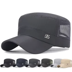 2024 New Classic Flat Top Mens Caps Army Hat Adjustable Linen Cap Spring Summer Outdoor Breathable Mesh Military Snapback Hats